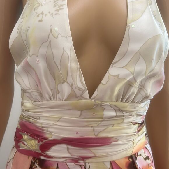 Adrianna Papel Occasions Dress Size 6 Silk Halter Backless Floral Pleated Sequin - Picture 7 of 12